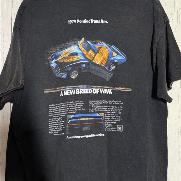 NWT Acid Wash Black GM Firebird Car Casual Streetwear Short Sleeve Tee Size XL - Picture 2 of 3